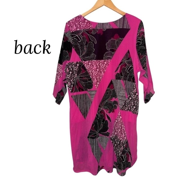 ALFANI 3/4 Sleeve Pink Black Semi-sheer Lined Tunic Blouse Floral Chiffon Top 3X - Picture 6 of 12